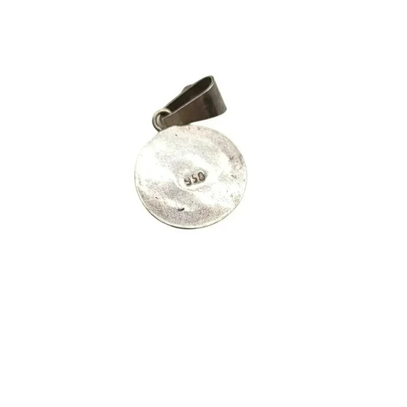 Sterling Silver .925 Beige Fossil Stone Swirl Shell Shaped Vintage Pendant - Picture 4 of 4